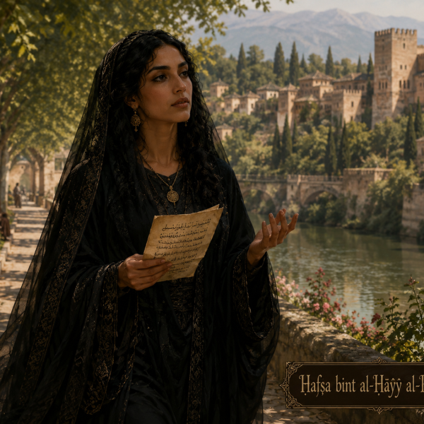 Recreación de HAFSA BINT AL-HAYY AL-RAKUNI. GRANADA, S. XII, con IA, por A.G.E.